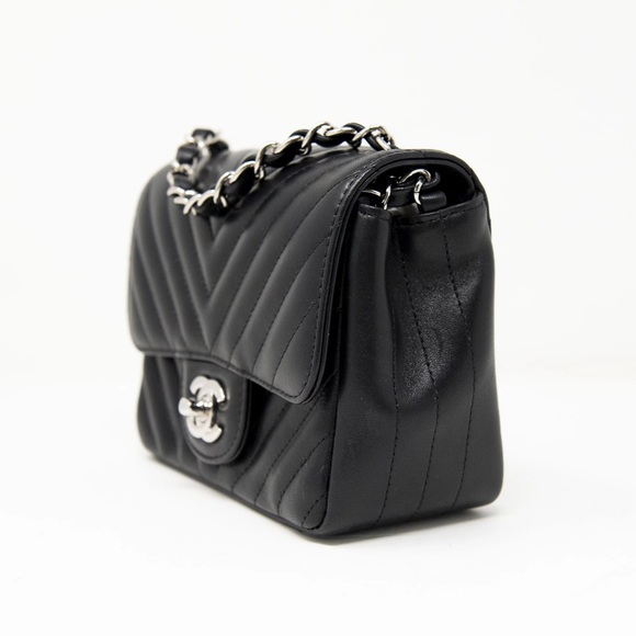 Chanel Lambskin Chevron Square Mini Flap Bag Black SHW - Picture 4 of 15